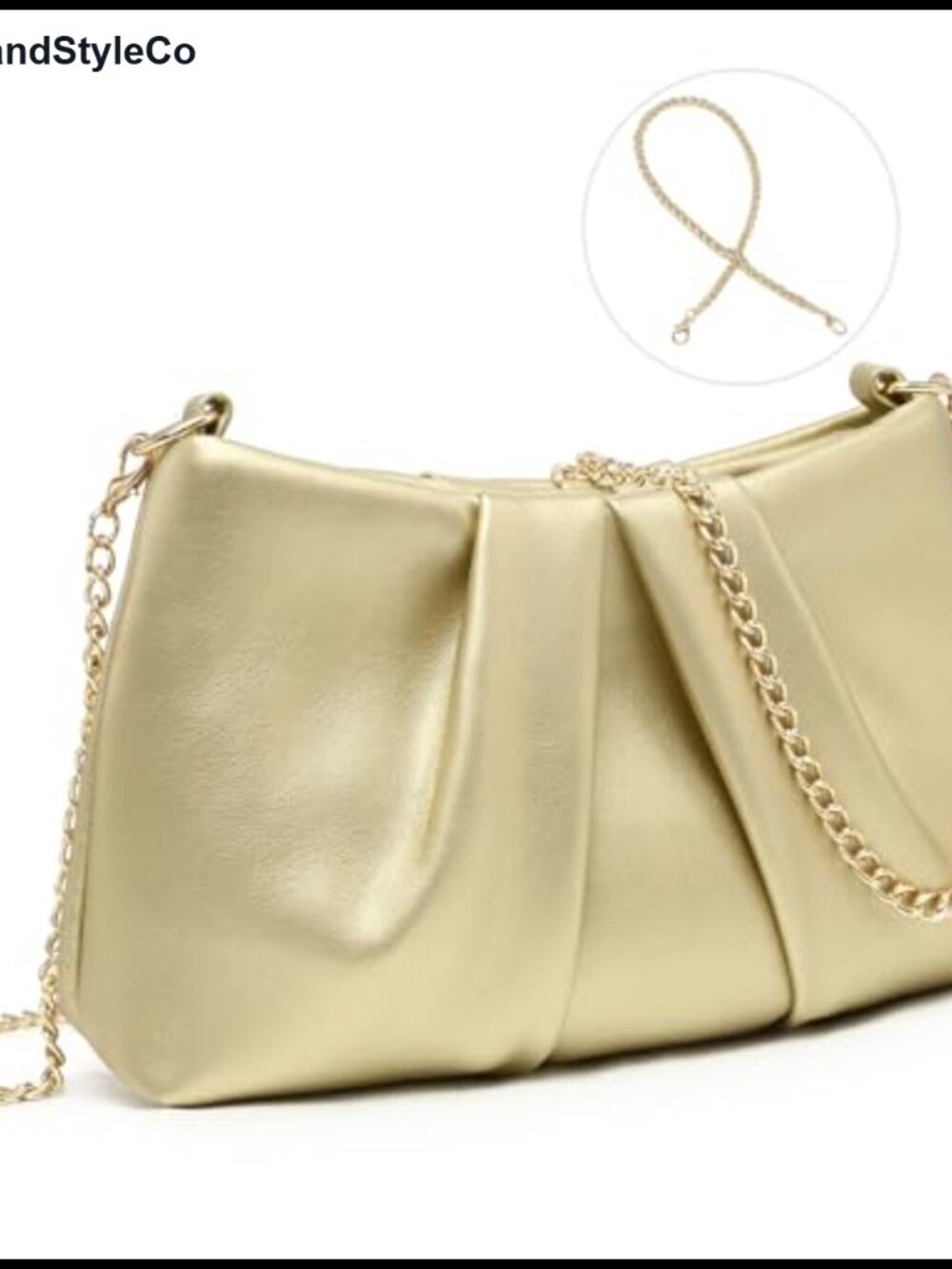 Pleated Vegan Leather Evening Bag Clutch Purse with 2 Chain Straps